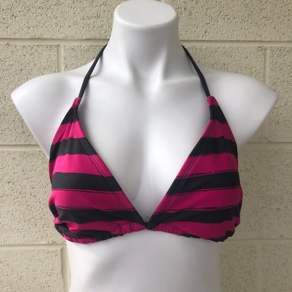 Converse Pink & Gray Triangle Tie Strap Bikini Top - Picture 1 of 9